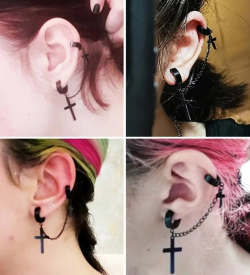 1 Piece Gothic Cross Fake Earring