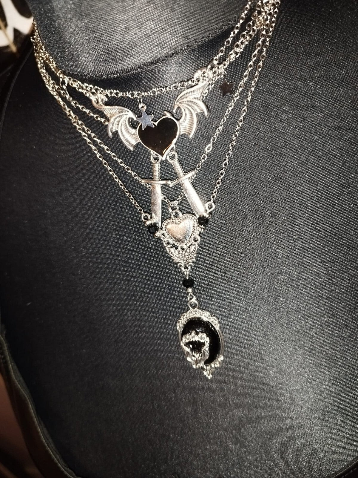Gothic Layered Heart Winged Necklace