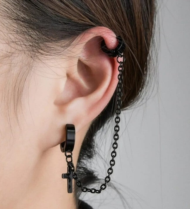 1 Piece Gothic Cross Fake Earring