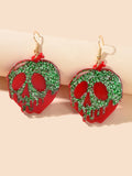 Halloween Gothic Punk Green Red Acrylic Skull Statement Dangle Hook Earrings