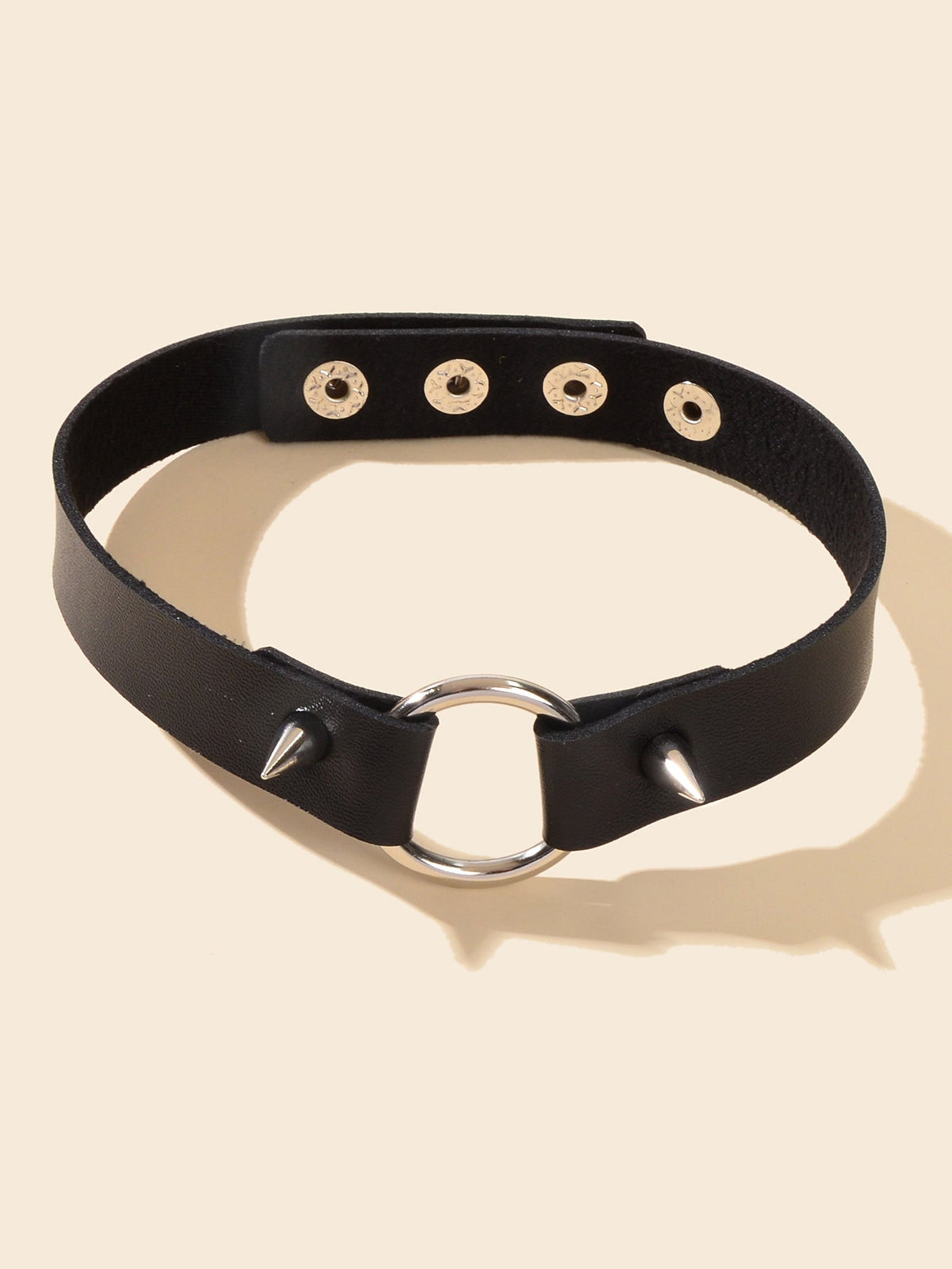 Gothic Punk Grunge Rock Black PU Leather Spike Circle Choker Adjustable Necklace