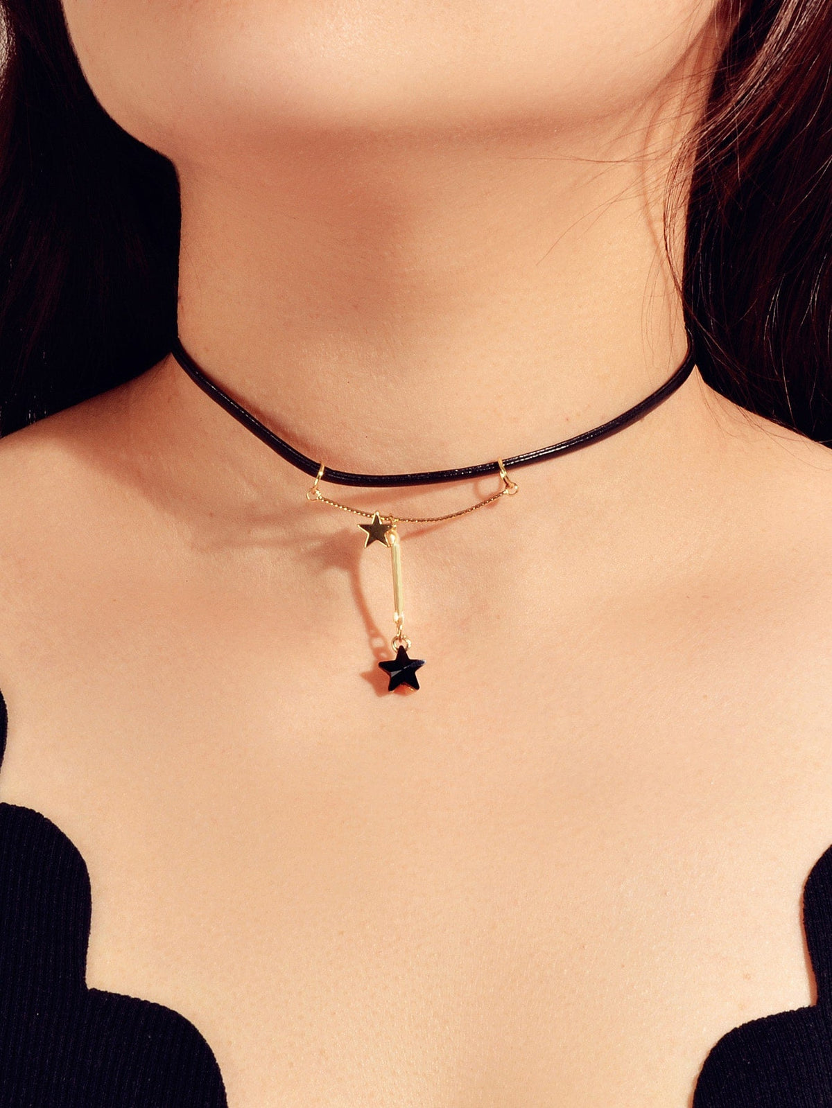 Gothic Punk 90s Black Pu Leather Star Charm Tattoo Choker Necklace Grunge Collar