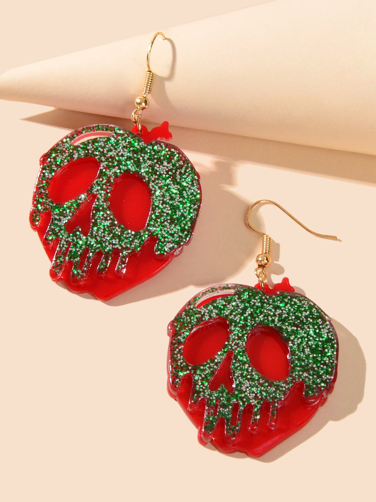 Halloween Gothic Punk Green Red Acrylic Skull Statement Dangle Hook Earrings