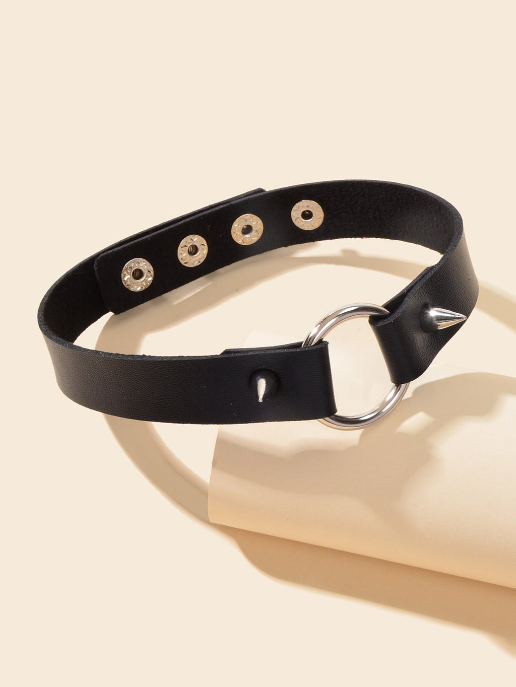 Gothic Punk Grunge Rock Black PU Leather Spike Circle Choker Adjustable Necklace
