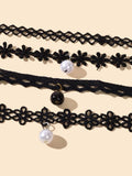 Black Elastic 4pcs Lace Flower Boho Gothic 90s Tattoo Choker Triangle Collar