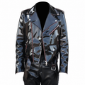 Men’s Emo Vinyl Biker Jacket with Gothic Red Stitching