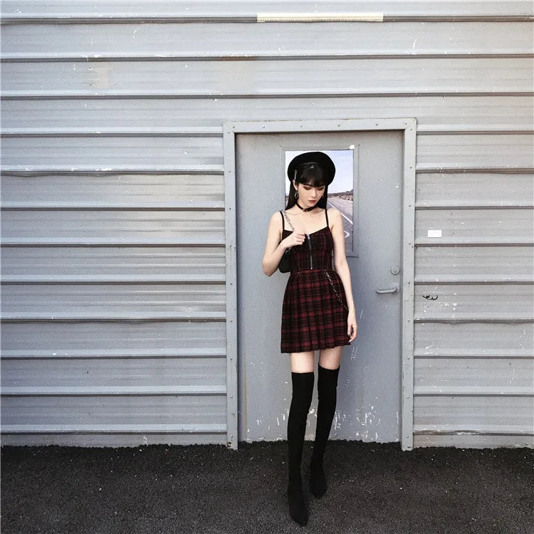 Gótico lolita xadrez vestido y2k egirl punk vestidos plissados cinta de espaguete mini jurken emo alt goth streetwear vestido feminino