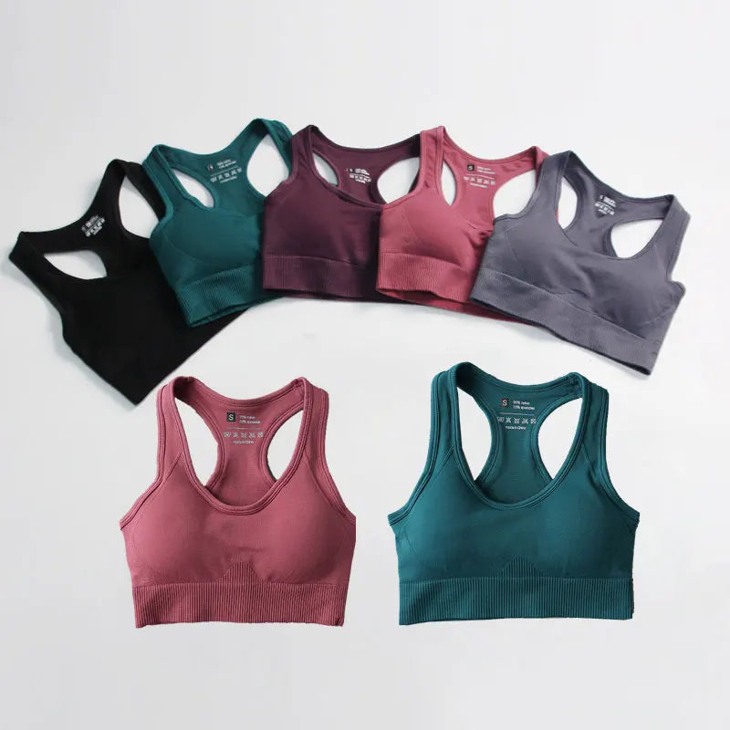 Sutiã sem costura para mulheres, sutiã esportivo acolchoado, corrida, roupas de treino, roupas de ginástica feminina, top fitness, roupas esportivas monocromáticas, novo