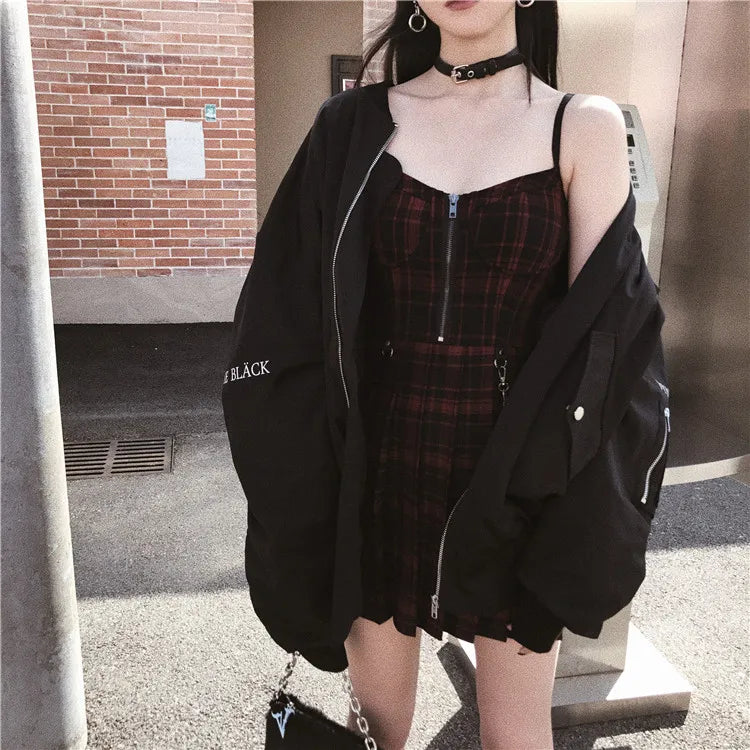 Gótico lolita xadrez vestido y2k egirl punk vestidos plissados cinta de espaguete mini jurken emo alt goth streetwear vestido feminino