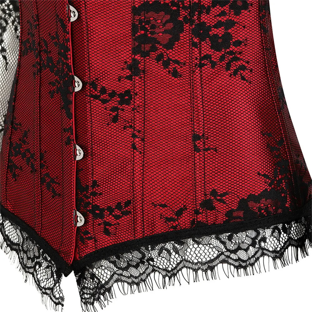 Manga longa elegante espartilhos góticos sexy fora do ombro rendas até overbust corselet feminino corpo cintura trainer cincher shapers bustiers