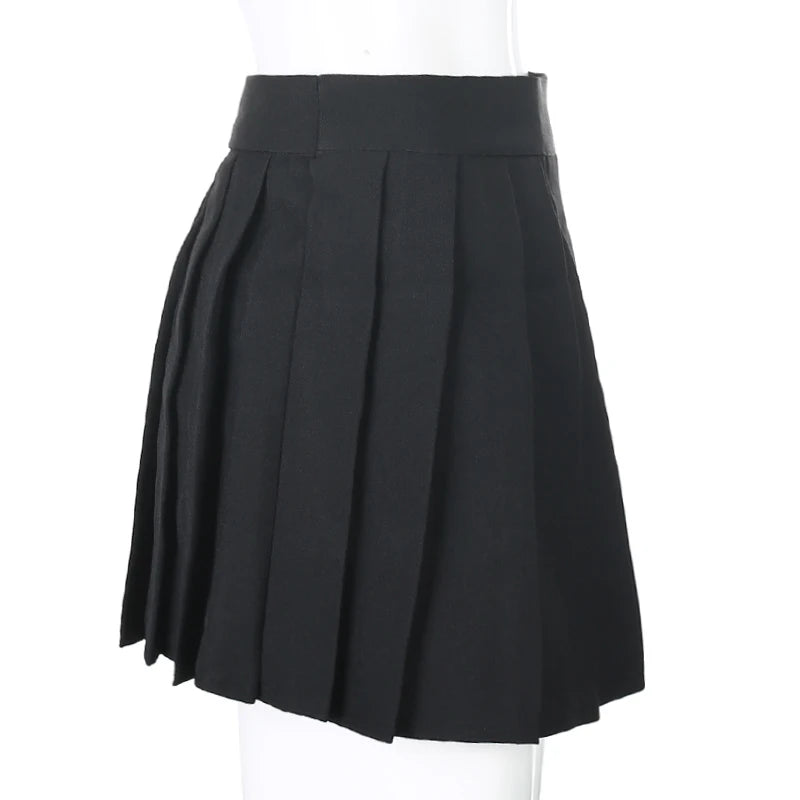 Verão harajuku estilo punk xadrez saias irregulares mulheres assimétricas cintura alta saias pretas plissadas meninas gótico meia saias