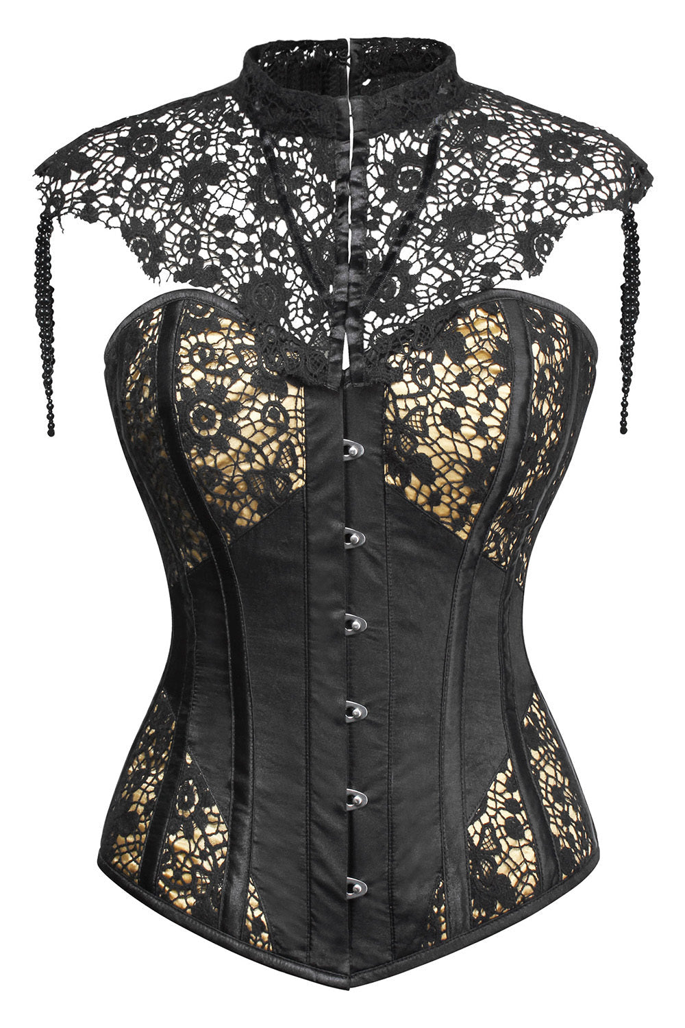 Black and Gold Cindel Satin with Lace Overbust Gothic Corset