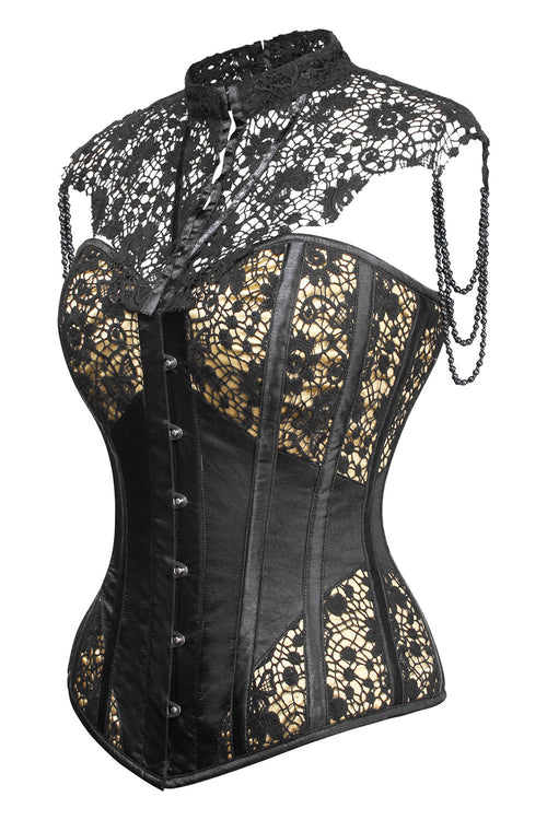 Black and Gold Cindel Satin with Lace Overbust Gothic Corset