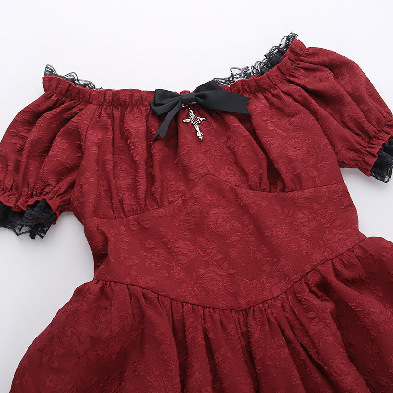 Altgoth escuro academia gótico vestido feminino harajuku streetwear fairycore grunge rendas retalhos puff manga vestido de cintura alta feminino