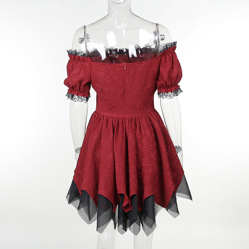 Altgoth escuro academia gótico vestido feminino harajuku streetwear fairycore grunge rendas retalhos puff manga vestido de cintura alta feminino