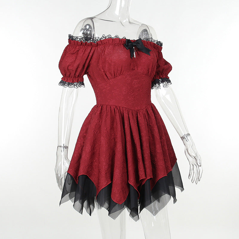 Altgoth escuro academia gótico vestido feminino harajuku streetwear fairycore grunge rendas retalhos puff manga vestido de cintura alta feminino