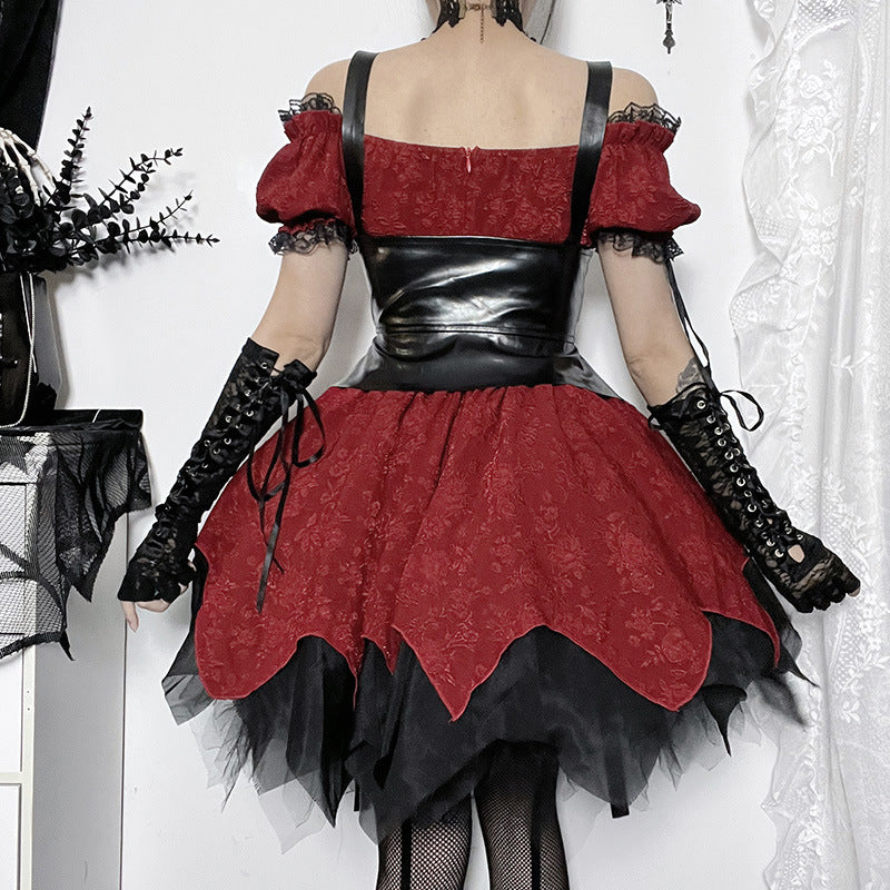 Altgoth escuro academia gótico vestido feminino harajuku streetwear fairycore grunge rendas retalhos puff manga vestido de cintura alta feminino