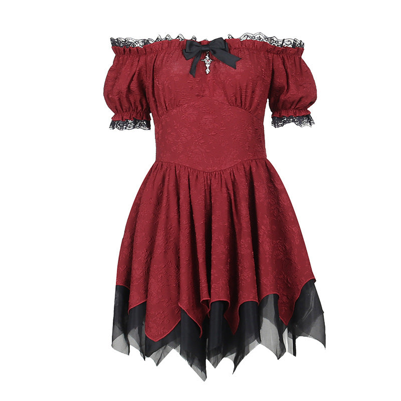 Altgoth escuro academia gótico vestido feminino harajuku streetwear fairycore grunge rendas retalhos puff manga vestido de cintura alta feminino
