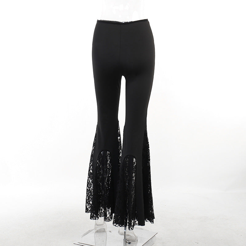 Calça Flare Gótica com Renda e Cruz