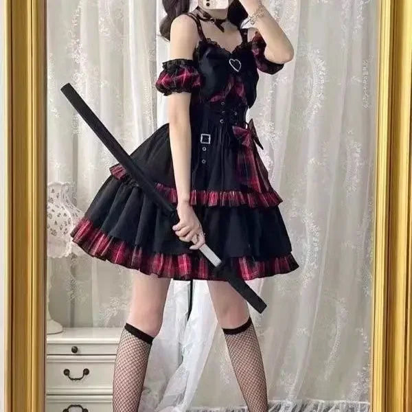 2025 gótico doce floral cinta lolita vestido feminino causal y2k festa midi vestido praia arco kawaii roupas de uma peça vestido punk