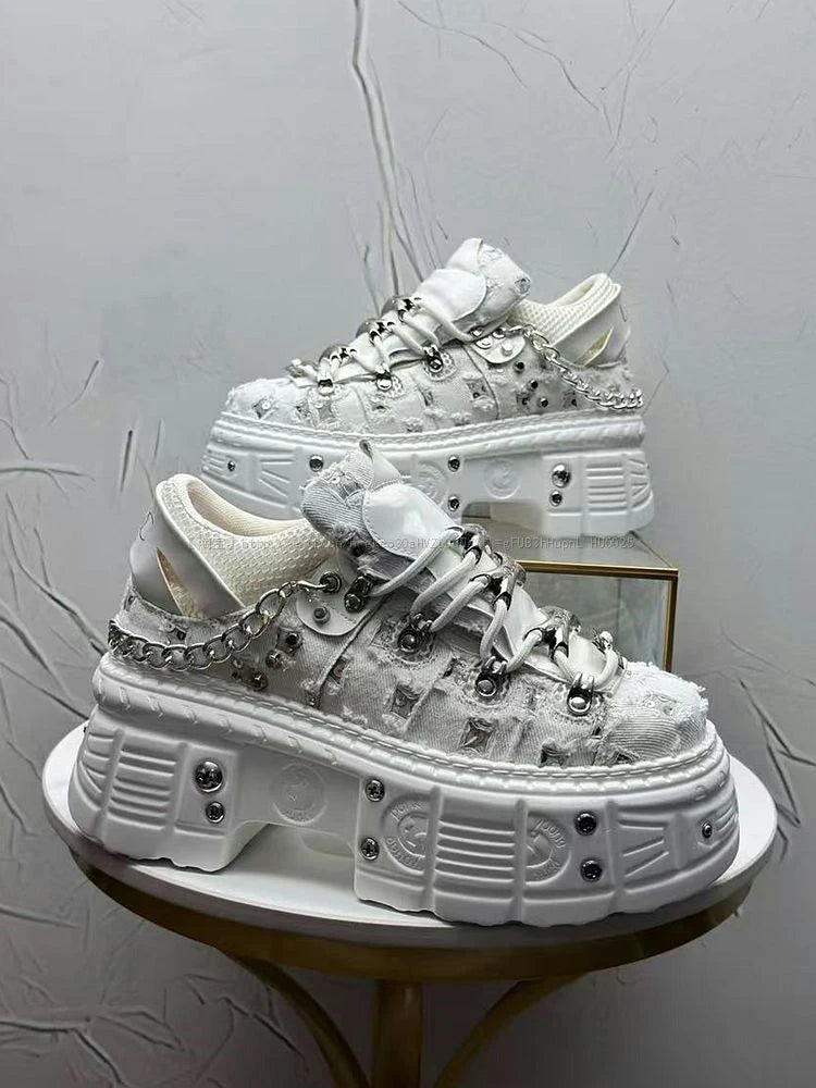 Novo Lançamento Verão 2026: Tênis Masculino Estilo Punk com Plataforma, Personalidade Niche, Moda Urbana Descolada, Modelo Dad Shoes