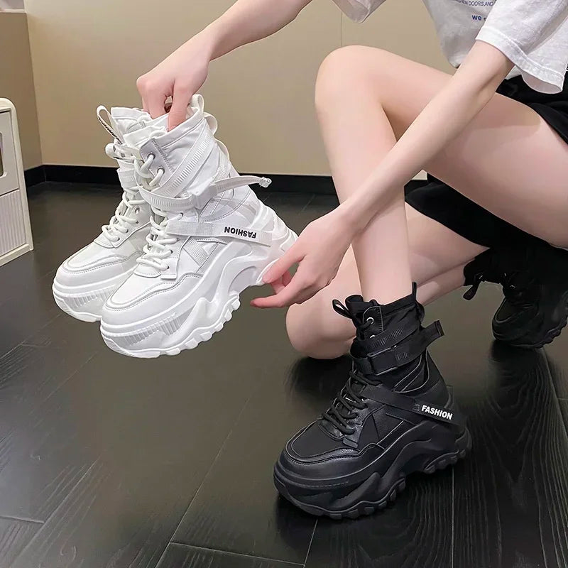 Nova plataforma tênis feminino cruz rendas até luz sapatos casuais designer de moda sapatos vulcanizados casuais marca senhoras botas curtas