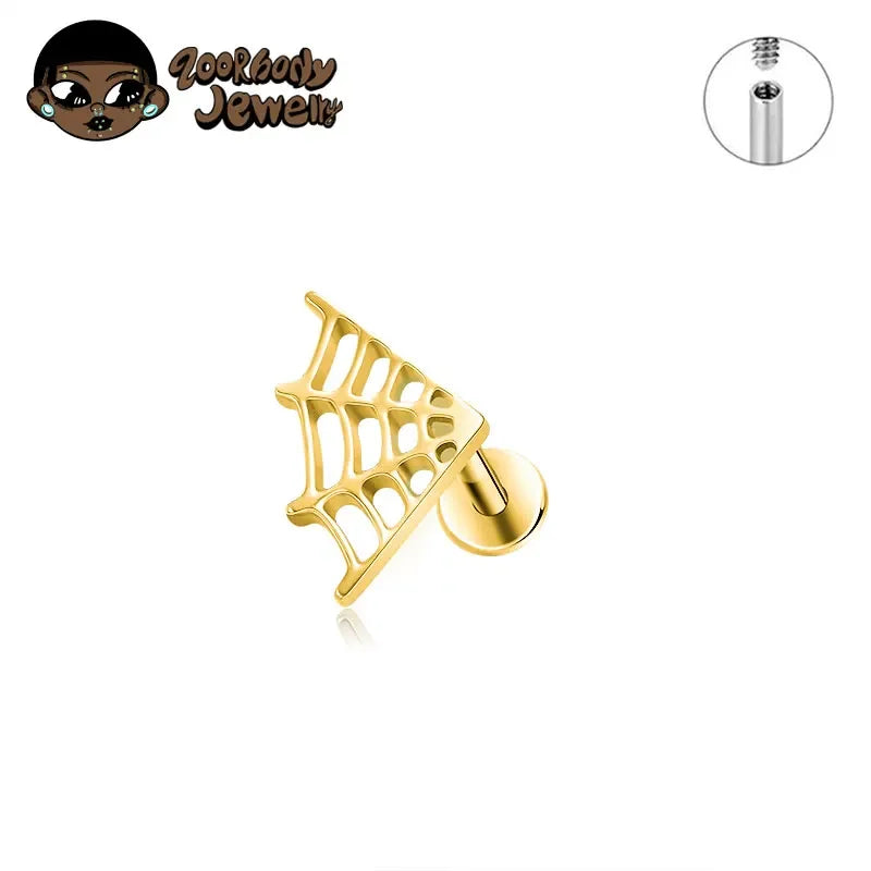 Astm f136 titânio grande aranha web laboratório piercing punk gótico orelha helix plana tragus piercing labret festa de halloween jóias do corpo