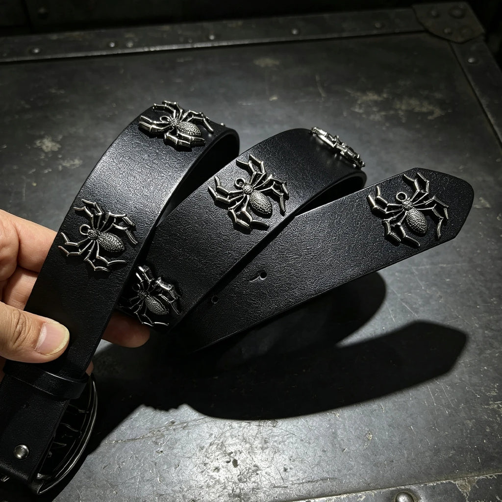 Cinto de Luxo com Strass e Design de Aranha para Homens, Acessório Gótico para Calças Jeans Femininas, Cinto Punk de 3,8cm de Largura para o Dia das Bruxas