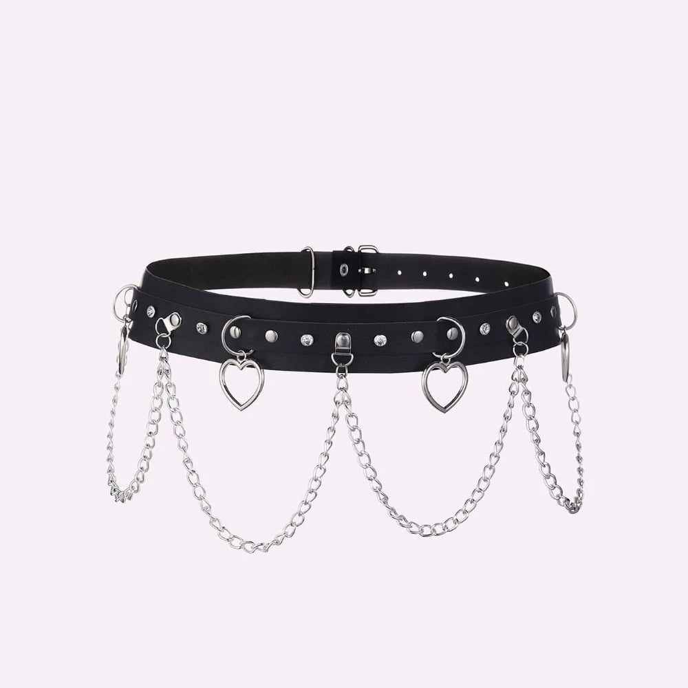 Lua pingente corrente franja goth cinto punk preto couro do plutônio cintos vintage cintura para mulheres meninas
