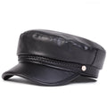 Boina de couro masculina e feminina com fivela de cinto, bonés de marinheiro preto, parte superior plana, bonés de capitão militar, moda feminina, grande, primavera, outono