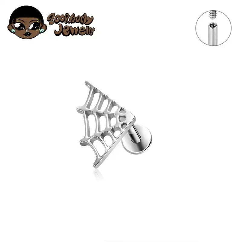 Astm f136 titânio grande aranha web laboratório piercing punk gótico orelha helix plana tragus piercing labret festa de halloween jóias do corpo
