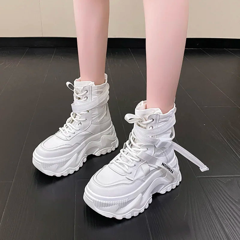 Nova plataforma tênis feminino cruz rendas até luz sapatos casuais designer de moda sapatos vulcanizados casuais marca senhoras botas curtas