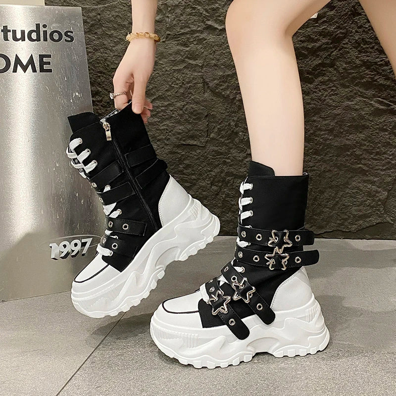 Bota Punk de Moto com Fivela Estrela