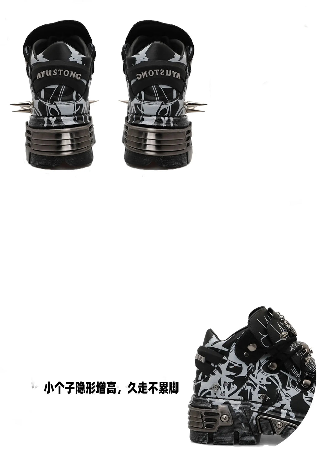 2026 Novo Design Original Plataforma Graffiti Unissex com Rebites Escuros Estilo Rock Punk, Tênis Casual Dad Shoes com Sola Plataforma