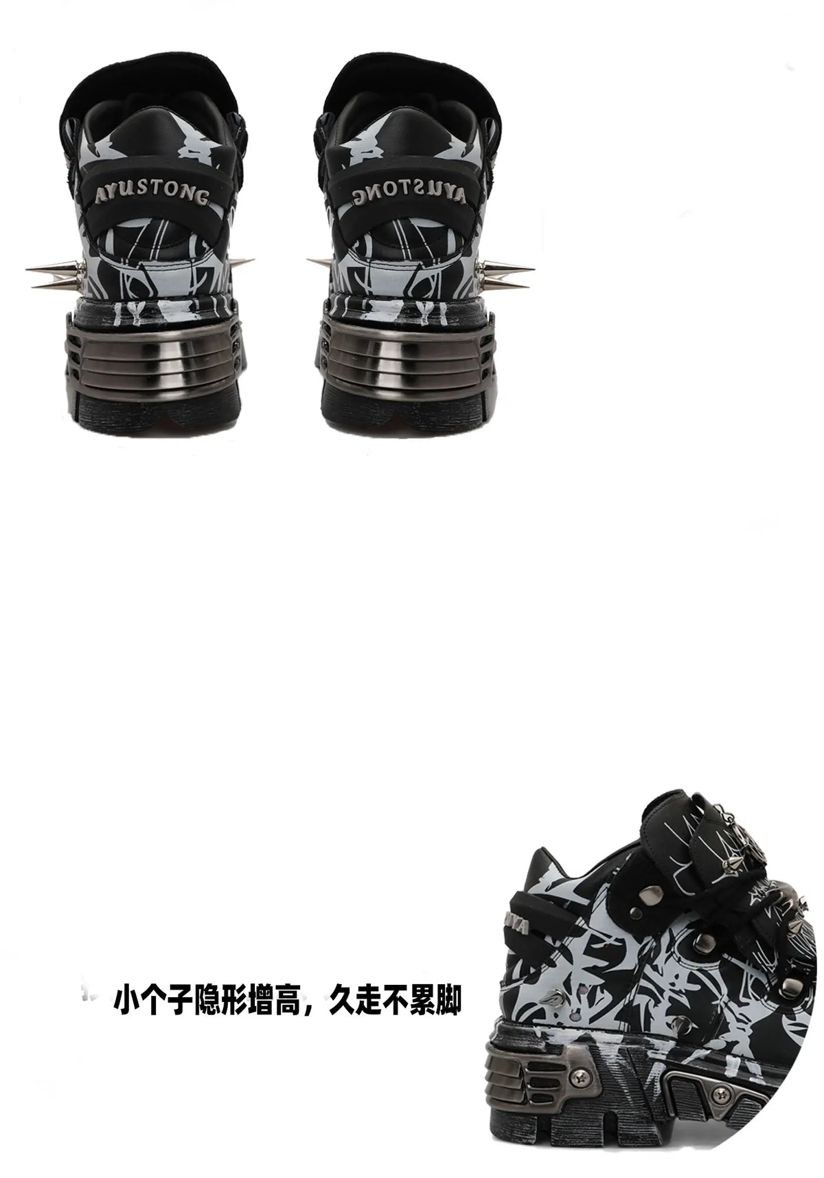 2026 Novo Design Original Plataforma Graffiti Unissex com Rebites Escuros Estilo Rock Punk, Tênis Casual Dad Shoes com Sola Plataforma