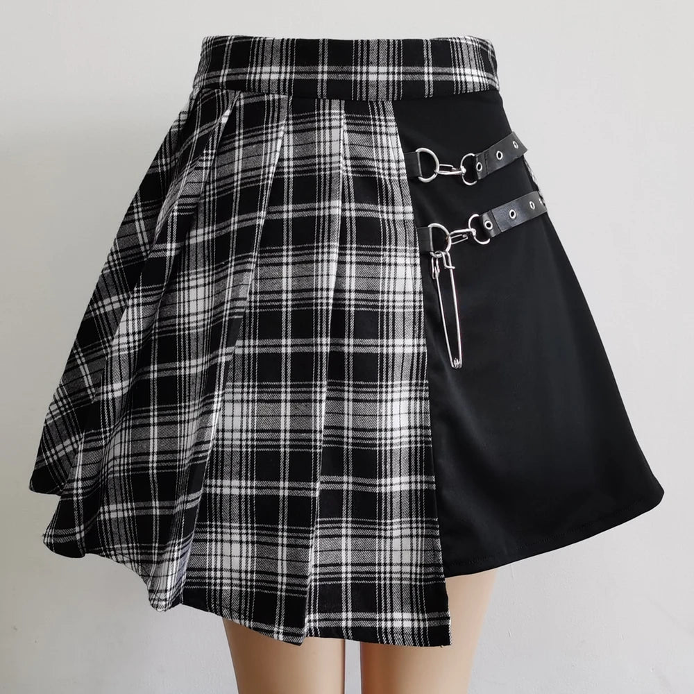 FICHOR-Mulheres Góticas Renda Ruffle Mini Saias, Harajuku, Fairy Grunge, Xadrez Rosa, Plissado, Japonês Lolita Streetwear, Mall Goth