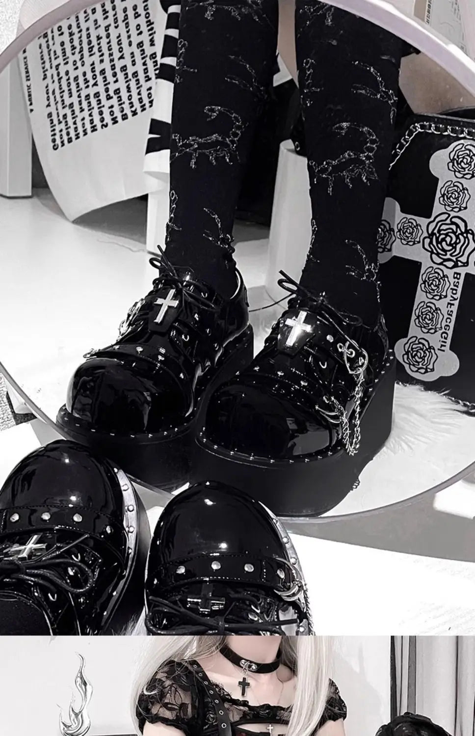 Sapato Plataforma Slip-On Gótico Punk