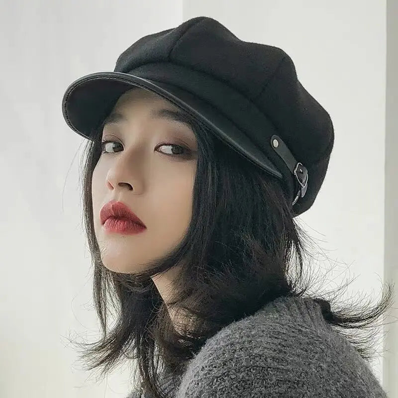 Boina britânica retrô elegante feminina, chapéu octogonal versátil coreano, boina clássica retrô