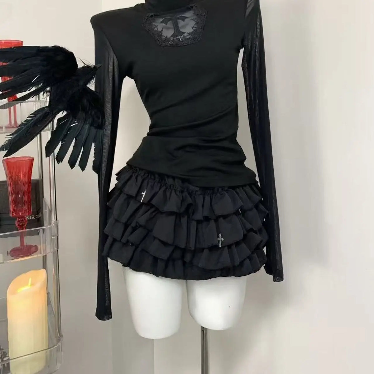Saias Femininas com Camadas e Babados, Minissaia com Detalhes Cruzados, Shorts Embutidos, Skort Japonês Kawaii, Estilo Gótico Punk Y2K, Harajuku Anos 90, Sexy