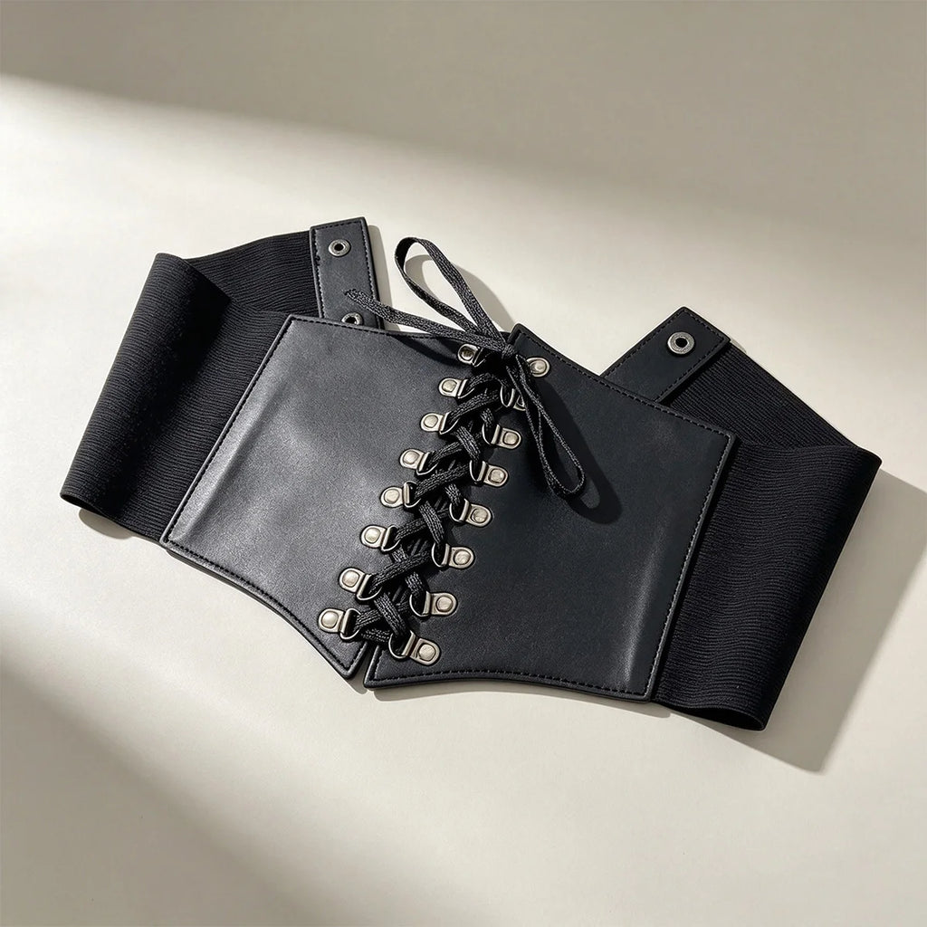 Novo Cinto Largo Punk Preto em Couro PU para Mulheres, Cintos Modeladores de Cintura Alta Elásticos, Cintos Pretos para Vestidos Femininos.