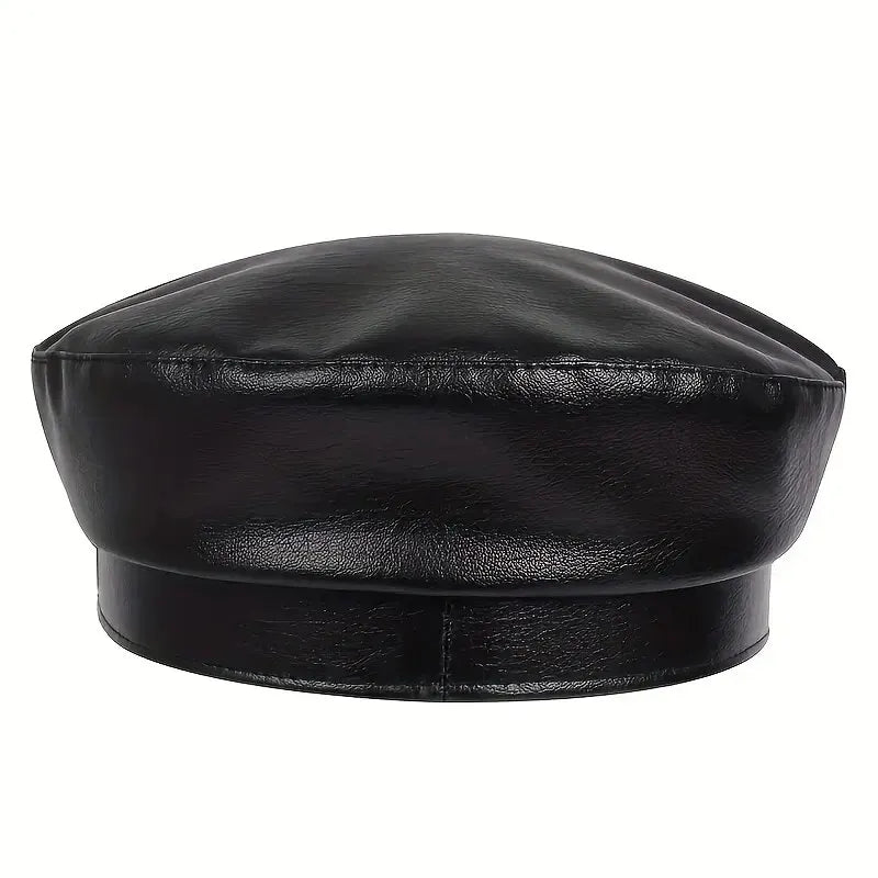 Boina de couro masculina e feminina com fivela de cinto, bonés de marinheiro preto, parte superior plana, bonés de capitão militar, moda feminina, grande, primavera, outono