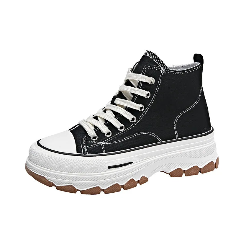 2024 novas mulheres tênis de alta qualidade rendas-up casual plarform altura lona antiderrapante resistente ao desgaste primavera feminino vulcanizar sapatos