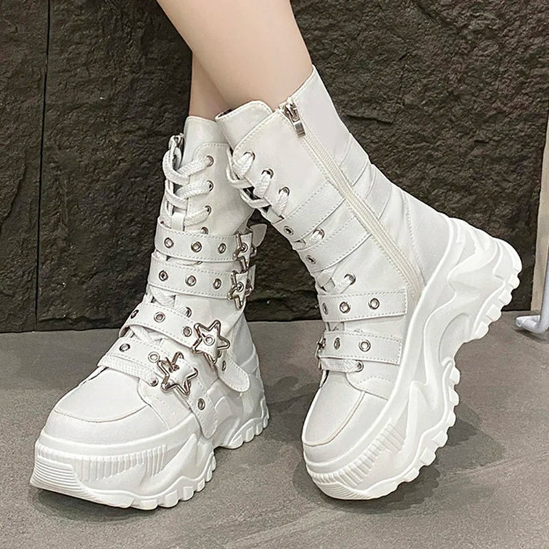 Bota Punk de Moto com Fivela Estrela