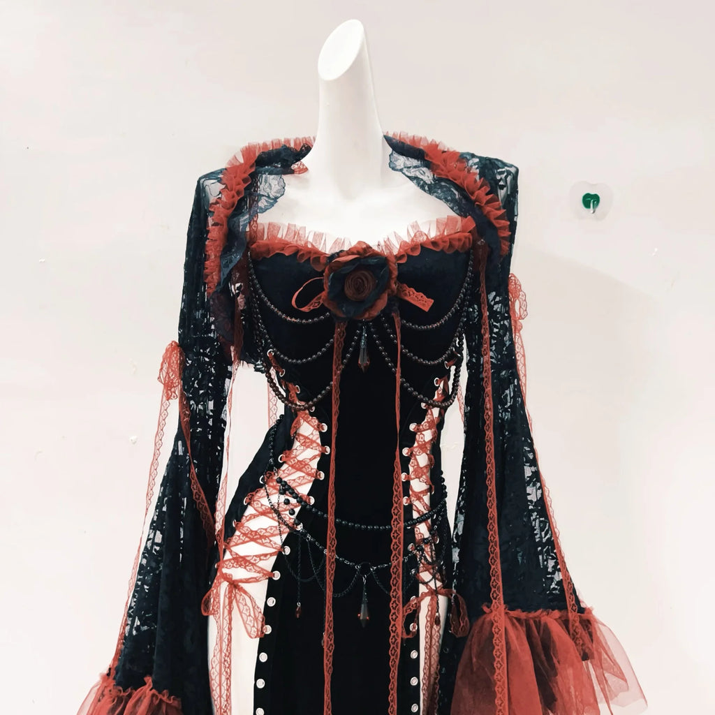 Lolita vestido gótico vestido punk vestido vintage roupas góticas y2k moda harajuku vestido de renda y2k vestido de fada grunge
