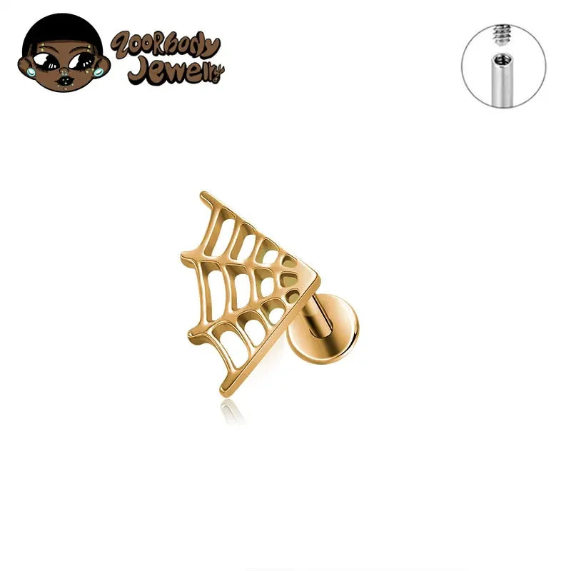 Astm f136 titânio grande aranha web laboratório piercing punk gótico orelha helix plana tragus piercing labret festa de halloween jóias do corpo