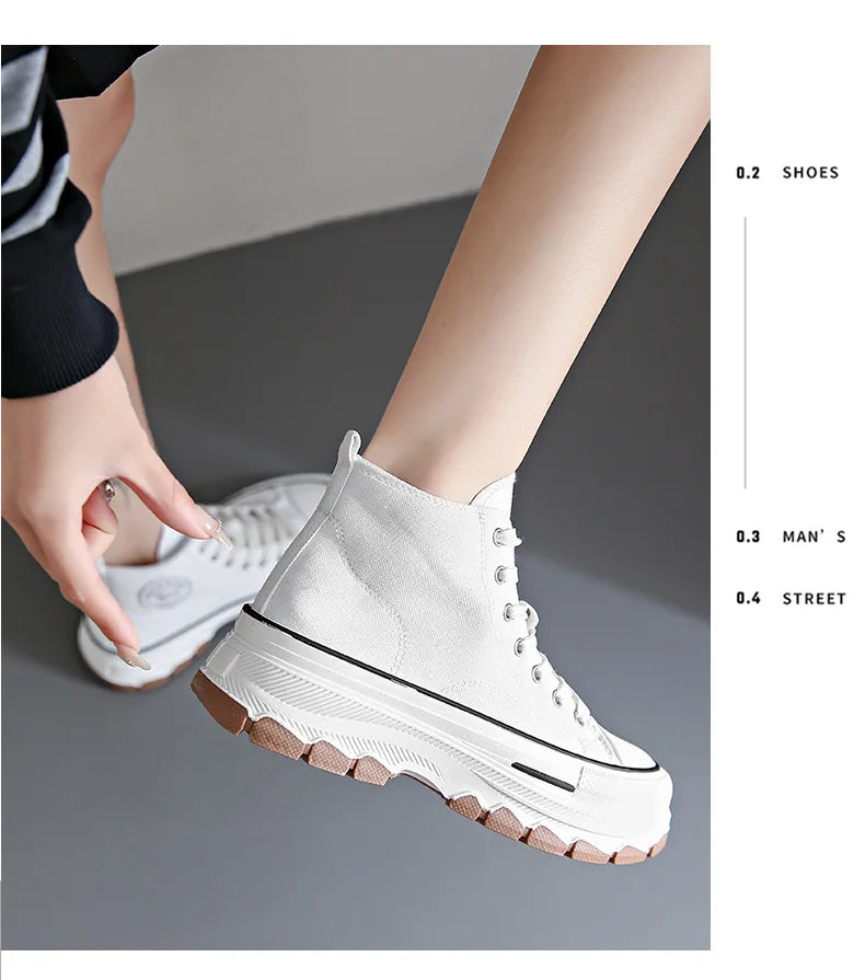 2024 novas mulheres tênis de alta qualidade rendas-up casual plarform altura lona antiderrapante resistente ao desgaste primavera feminino vulcanizar sapatos