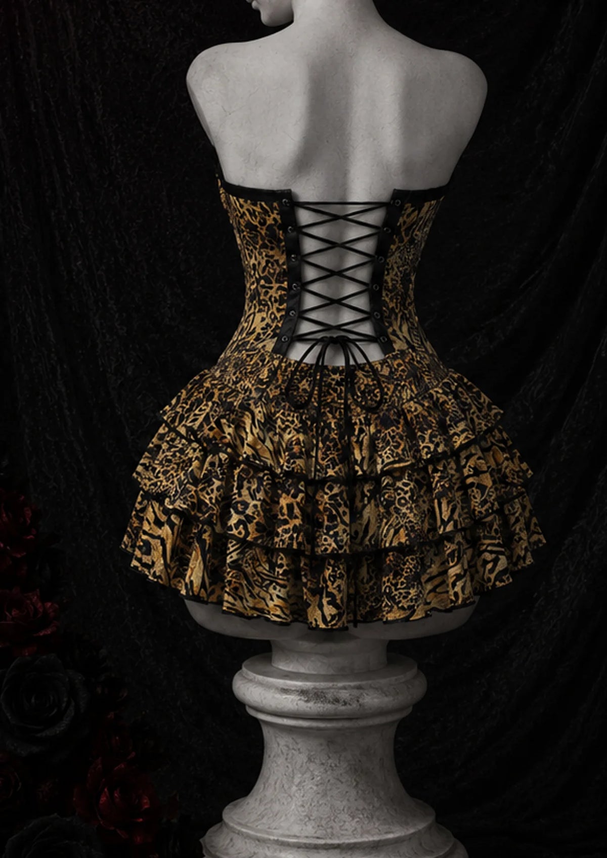 【Fragments.One Choice, No More Choices.】Vestido Feminino Sexy e Elegante com Renda, Costas Abertas, Amarração e Estampa de Leopardo.