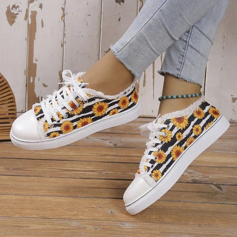 Crânio feminino morcego padrão sapatos vulcanizados sapatos planos moda rendas até tênis feminino casual respirável sapato de lona 2024