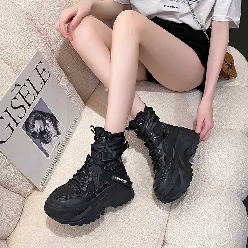 Nova plataforma tênis feminino cruz rendas até luz sapatos casuais designer de moda sapatos vulcanizados casuais marca senhoras botas curtas
