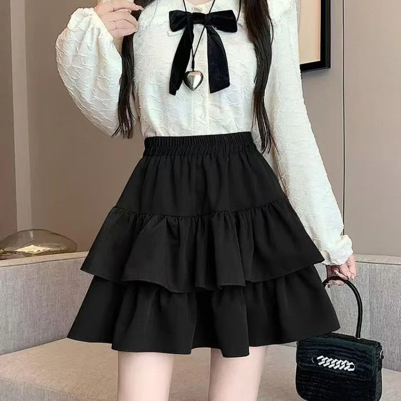 Saias Femininas com Camadas e Babados, Minissaia com Detalhes Cruzados, Shorts Embutidos, Skort Japonês Kawaii, Estilo Gótico Punk Y2K, Harajuku Anos 90, Sexy